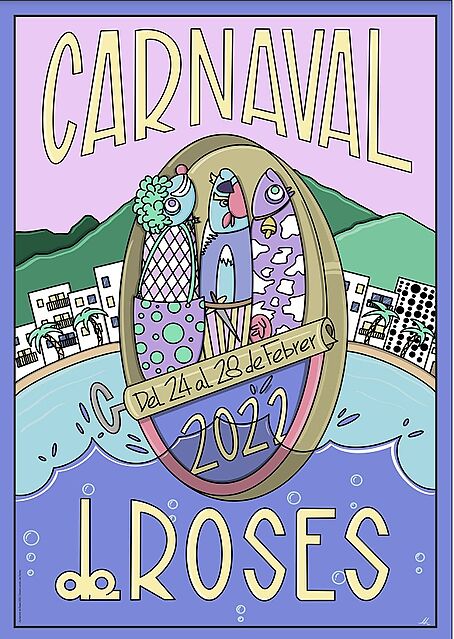 Sardinas disfrazadas a punto de salir de su lata ilustran el Cartel de Carnaval de Roses