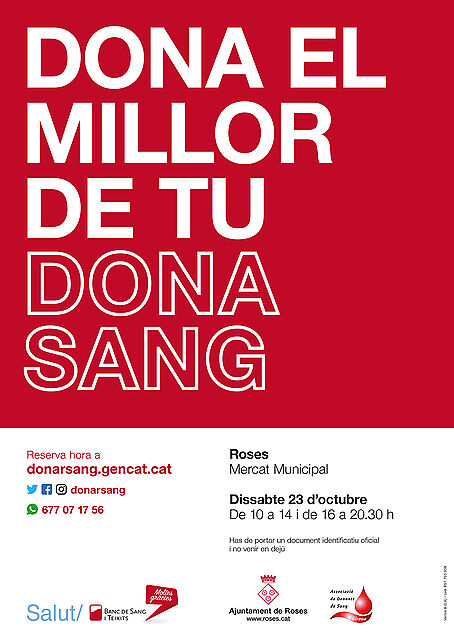 Donació de sang a Roses el dissabte 23 d’octubre al Mercat Municipal