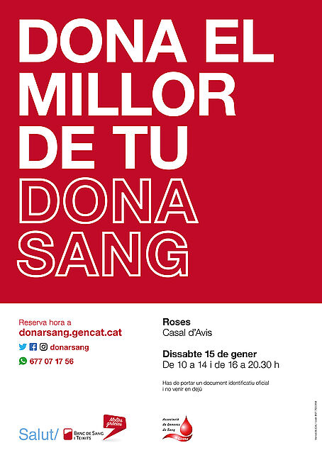 Dissabte 15 de gener, donació de sang a Roses