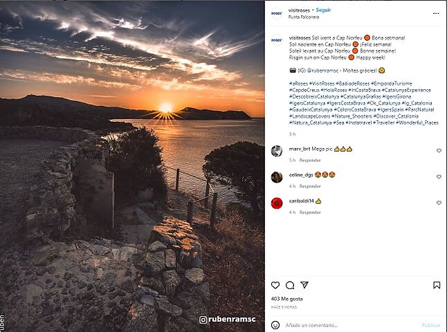 Visit Roses rises to the sixth most followed Catalan tourist destination on Instagram